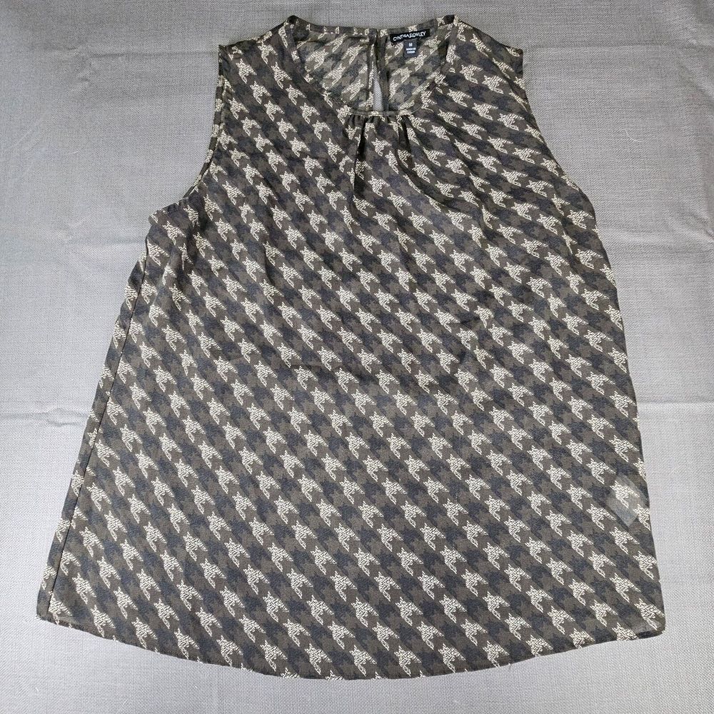 Cynthia Rowley Women's Printed Sheer Tank Black White Career Blouse Size Medium